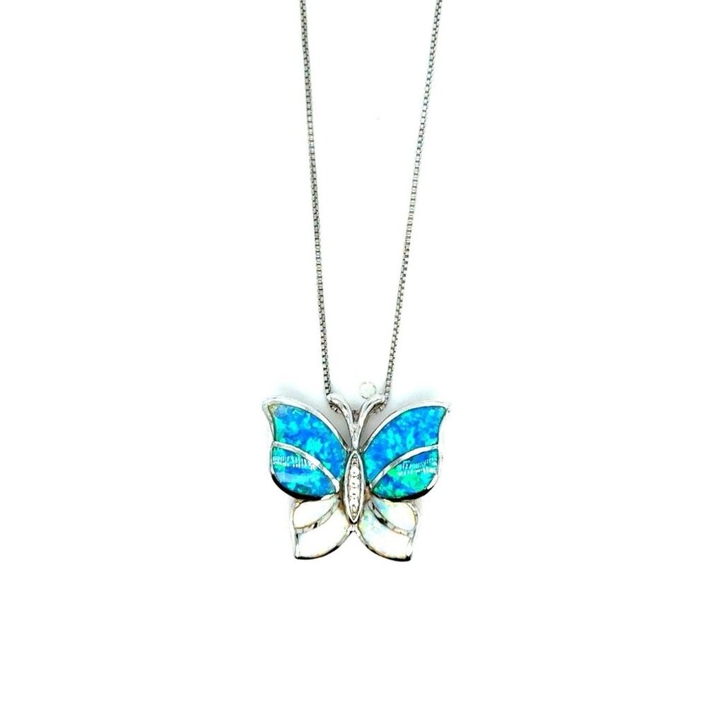 Sterling Silver Opal Butterfly Necklace